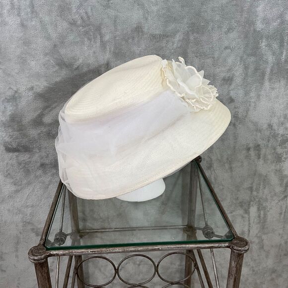 Betmar N Y Women's Church Derby Hat paper Tulle 3-D flower about 22” IC - Picture 5 of 11